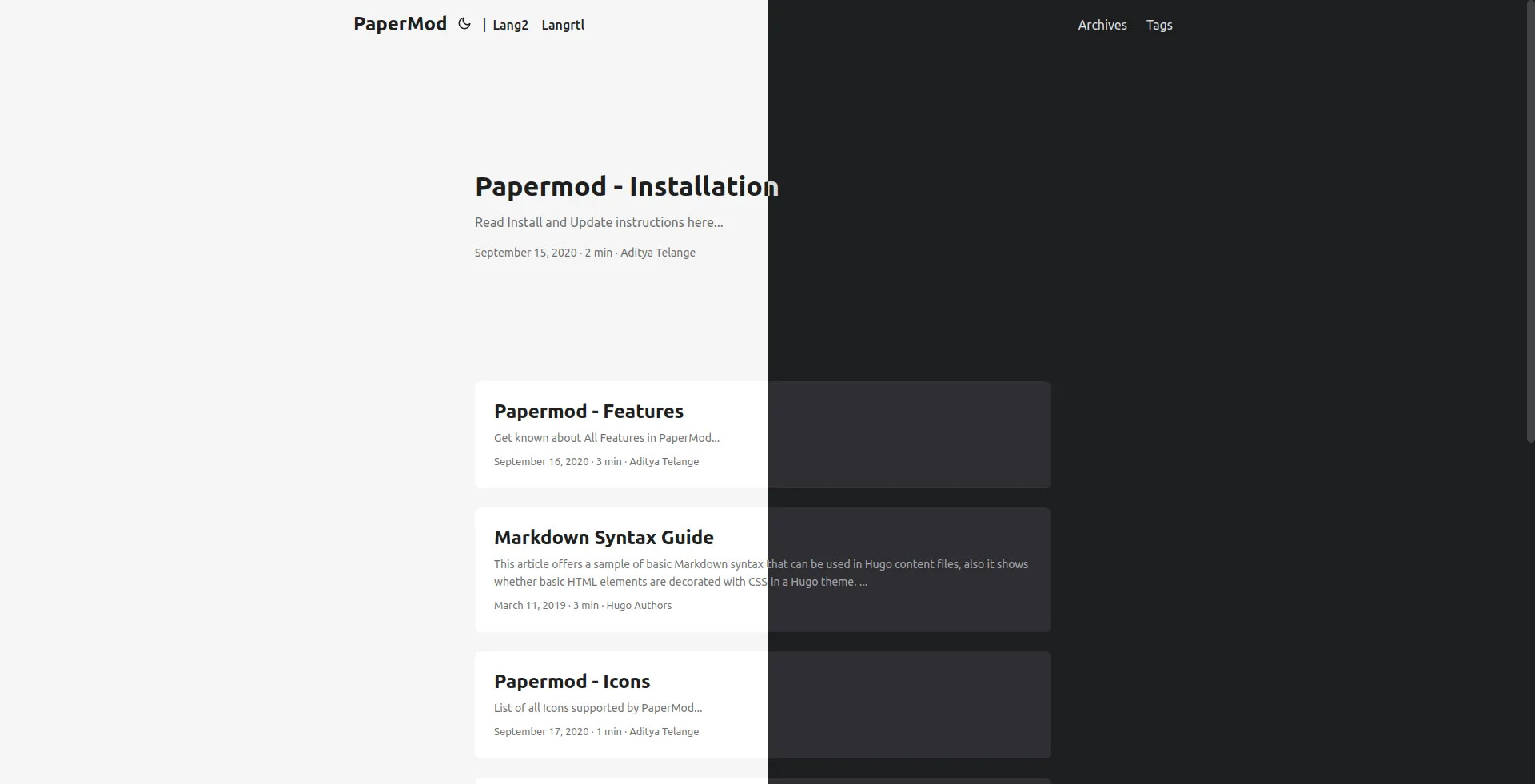 Screenshot of default homepage mode